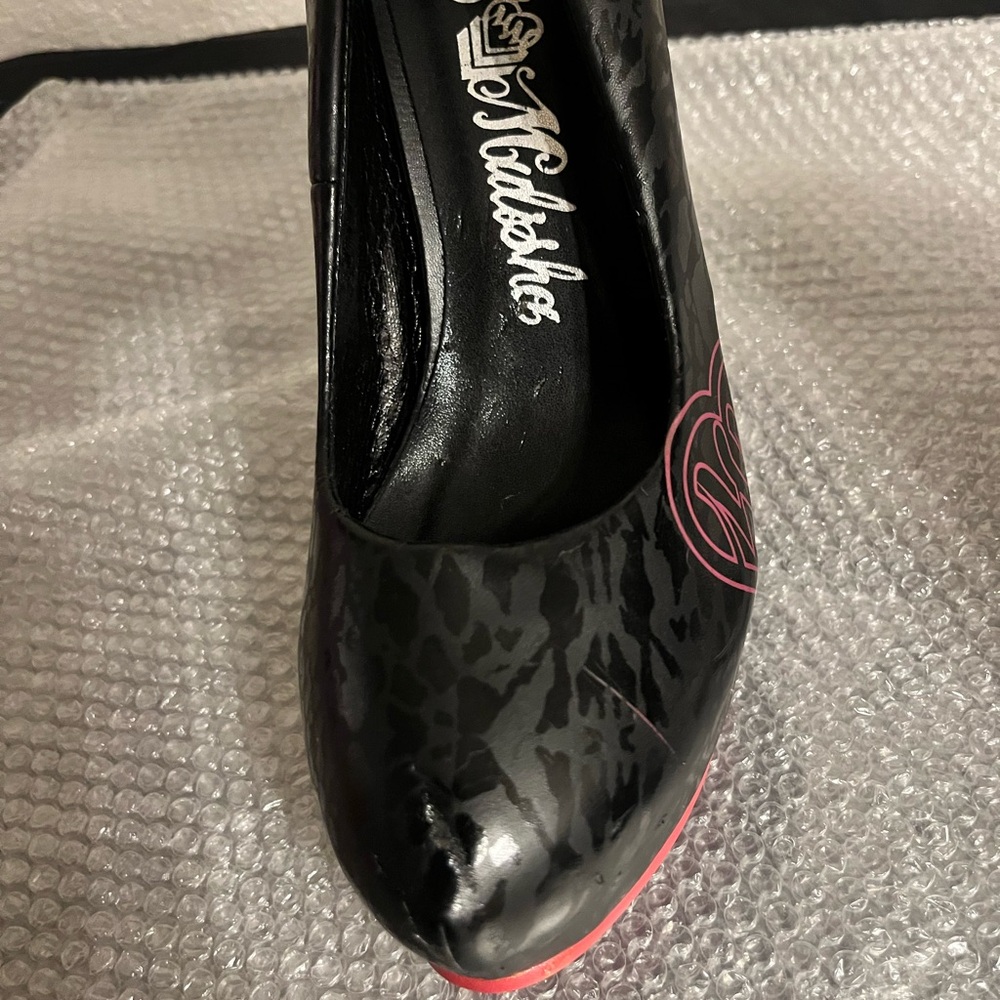 Women’s Black & Hot Pink Metal Mulisha Corset High Heels-Size 10 USA - Picture 4 of 15